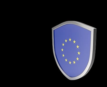 Shield with the European Union flag representing compliance with MiCA regulations since 2014